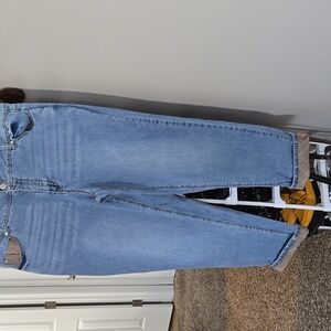 Boyfriend jeans with plaid cuffs